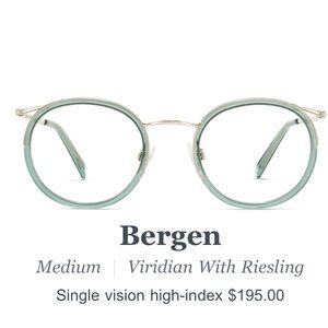 Warby Parker Eyeglasses BERGEN M 3102 Veriden Green Round Full Rim 49-21-140